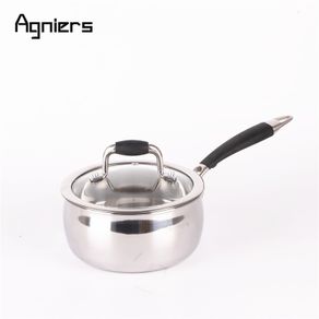 Agniers 16cm Multi-Ply Stainless-Steel Single handle Milk pan  with Glass Lid 1.5 Quart Sauce Pan Cooking Tool Cookware