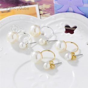 Fancyqube Pearl Earrings Pearl For Women Jewelry Of Silver Oblate Double Pearl Earrings Silver Earrings