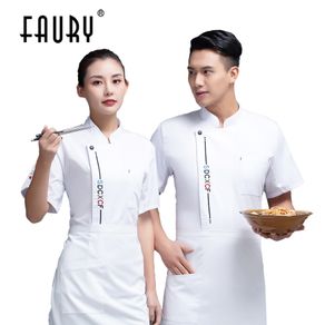 Chef Restaurant Uniform Short Sleeve Cook Coat Men Women Kitchen Clothes  Baker Waiter Wear