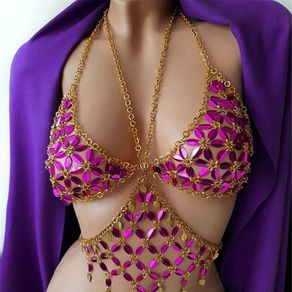 Elegant Women Shiny Crystal Rhinestone Necklace Bra Chest Body