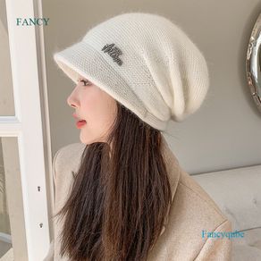 Fancyqube Ladies Hat Rabbit Fur Knitted Pile Hat Female Autumn And Winter Duck Tongue Wool Hat Winter Thickening Warm Ear Protection