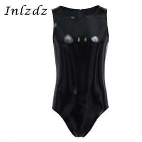 men lingerie leotard bodysuit wetlook patent leather sleeveless leotard  back with zipper latex bodysuit gymnastics jumpsuit Prices and Specs in  Singapore, 03/2024