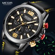 MEGIR 2020 New Luxury Sport Watches Men Casual Leather Strap Waterproof Luminous Wristwatch Man Fashion Chronograph Quartz Watch