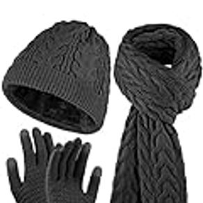 URATOT Winter Knitted Warm Set Infinity Scarf and Hat Touch Screen Gloves for Men and Women