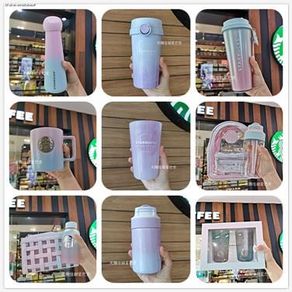 ✨ins Spot✨Starbucks Genuine Cup Limited Edition Glacier Pink Green Gradient Glass Water Thermos Portable Straw Mug