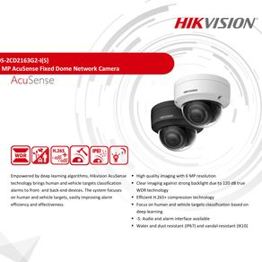 Hikvision 6MP AcuSense Vandal Fixed Dome Network Camera DS-2CD2163G2-I Security Protection Video Surveillance Mini Camera