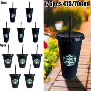 Starbucks Cup Black Straw Cups Reusable Coffee Cup Portable Finish PP Water Mug With Lid