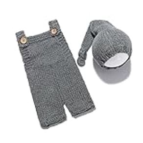 Newborn Romper Photography Crochet Outfits Boy with Long Tail Hat Baby Photo Knit Props Costume Girl (Gray)