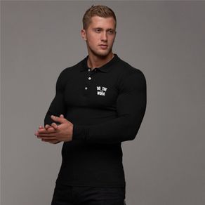Running Polo Shirt Men Autumn Brand Gym Fitness Mens Sports Long Sleeve T Shirts Male Slim Fit Solid Color Workout Polo Tshirt