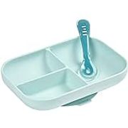 Beaba Silicone Suction Divided Plate with 2nd Age Spoon Set, Blue,913455