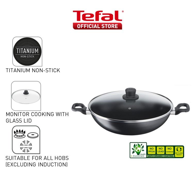 Tramontina Paris Aluminum Wok with Interior and Exterior Starflon Max Lead  Nonstick Coating with a Glass Lid, 32 cm 4,4 L