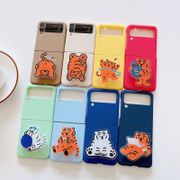 Cute cartoon tiger stand Hard Flip Case Samsung Galaxy Z Flip 3 5G ZFlip3 Shockproof Phone Cover Casing
