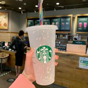 Starbucks Tumbler Color Changing Confetti Reusable Plastic Tumbler with Lid and Straw Cold Cup, 24 fl oz