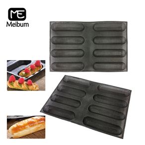 8 Cavity Black Porous Silicone Mold Hot Dog Long Loaf Bread Modle Baguette Eclair Puff Tray Non Stick Bakeware Baking Pan
