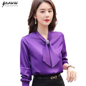 Cheap 2021 Spring Chiffon Blouse Office Lady Fashion Tops Sweet Bow Shirts  Women Casual Long Sleeve Female Blusas Clothing 13864