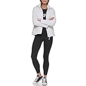 Calvin Klein Women's Lightweight Scuba Side Panels Adjustable Hood Zip Pockets Puffer, White, Medium