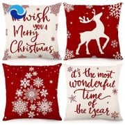 Christmas Pillow Covers 18x18 Set of 4 Christmas Decorations Farmhouse Throw Pillowcase Cushion Case for Home Decor