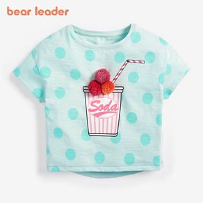 Bear Leader Cotton Girls Polka Dots T-shirts Tops Printed Girls Tees Children Tops Short Sleeve Clothes Casual Summer Kids Tees