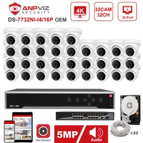 Hikvision OEM 32CH 4K NVR Kit Anpviz 5MP POE IP Camera 32pcs IP Security System Indoor/Outdoor IP Camera CCTV System IP66 30m