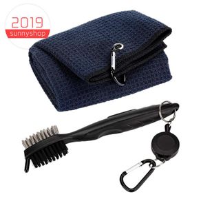 Golf Towel Brush Tool Kit with Club Groove Cleaner Retractable Extension Cord and Clip golf brush