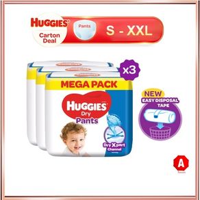 Huggies Dry Pants Diapers for Baby-Mega Pack S70/M60/L50/XL42/XXL32 (3Packs)
