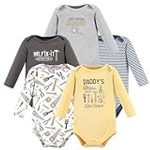 Hudson Baby Unisex Baby Cotton Long-Sleeve Bodysuits, Construction Work 5-Pack, 6-9 Months, Construction Work 5-pack, 6-9 Months