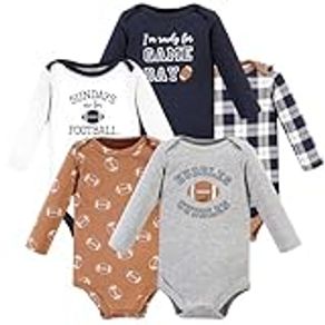 Hudson Baby Unisex Baby Cotton Long-Sleeve Bodysuits, Football Huddles 5-Pack, 3-6 Months, Football Huddles 5-pack, 3-6 Months