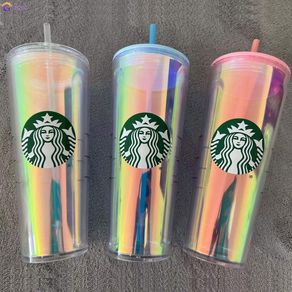  Starbucks cup Classic Starbucks Tumbler Straw cup Cold cup Transparent Clear Aurora Cup Straw Cup Double layer plastic [goob]