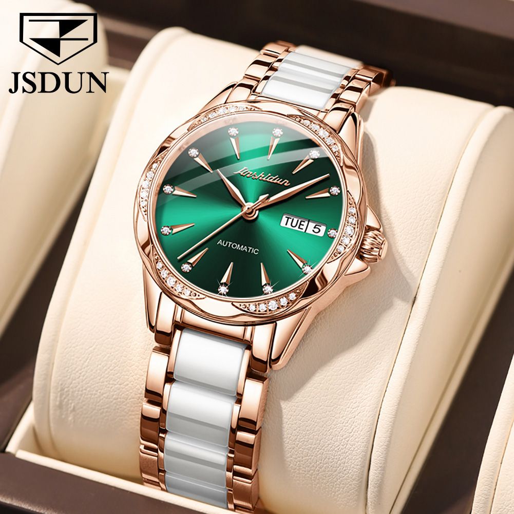 Rolling Gemstone Women Watches Japan Movement Light Luxury Fashion Lady  Rose Gold Stainless Steel Strap Relogio