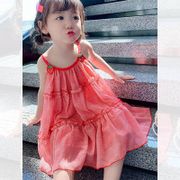 C.XBG5.Girls Sling Dress 2022 Summer New Style Little Girl Sweet Chiffon Skirt Western Baby Princess