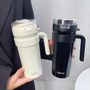 1pc 480ml 304 Stainless Steel Mug With Spoon & Straw, Leak-proof Coffee &  Milk Cup For Home & Office Use