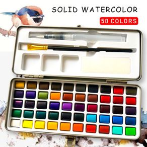 50color Bright Solid Watercolor Paint Set Portable Metal Box