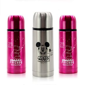 Disney Mickey Pooh Cartoon Baby Cup 304 Stainless Steel Insulation Thermos Bottle Portable Bullet Water Mug With Cover Straw Cup