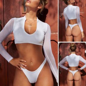 Sexy Mesh Bikini Women Swimwear Long Sleeve Swimsuit Push Up Bikini Set Bathing Suits Beach Wear Swimming Suit For Women