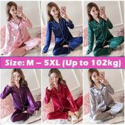 Short Sleeve Sleepwear Silk Sleepwear cartoon Sleepwear women's Pyjamas M-5XL Ready Stock Plus Size Satin Long Sleeve Pajamas Baju Tidur Silk  Sleepwear