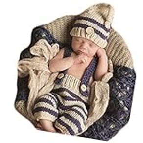 Newborn Baby Boy Girl Costume Photography Props Photo Shoot Outfits Crochet Knit Striped Hat Shorts Photo Props (Style Seven)