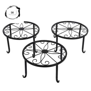 3 Pack Metal Potted Plant Stand Floor Flower Pot Rack Decorative Pot Garden Container Round Supports Rack Black