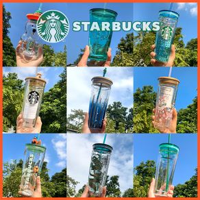 Starbucks Cup 2020 New Coffee Farmer Bear Double Glass Straw Cups 591ml Glass Cup Anniversary Mermaid Cold Sakura Water Cup 2021