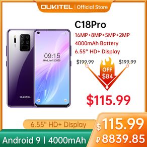 OUKITEL C18 Pro 4G Smartphone 4GB 64GB Android 9.0 4 Rear Cameras Mobile Phone 4000mAh Octa Core Face ID Phone