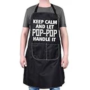 PXTIDY Funny Pop Pop Kitchen Apron Keep Calm And Let Pop-Pop Handle It Baking Apron Pop Grandpa Cooking Apron Papa Gift, Black, one-size