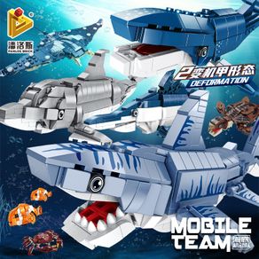 2in1 marine life model shark dolphin starfish whale seahorse crab Assemble Building Blocks Compatible Lego toys kids