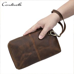 Contact'S Genuine Leather Clutch Bag for Men Password Design Casual Hand Wallet Bags Male Long Purse