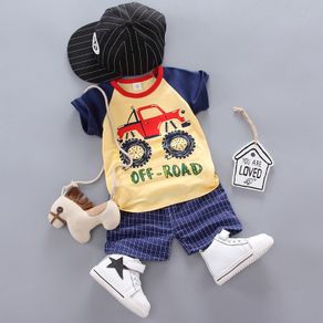 Boys Short Sleeve Jeep Outfits 2Pcs Set Children Kids Cotton T-shirt Tops + Shorts Summer Casual Clothes Set