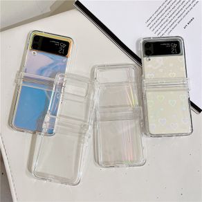 Samsung Galaxy Z Flip 3 5G Z Flip Case Love Heart Laser Cards Transparent PC Hard Shockproof Phone Back Cover Casing