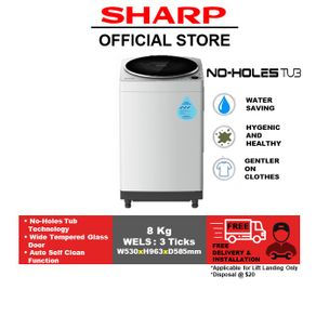 SHARP 8Kg Washing Machine ES-W80EW-H