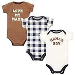Hudson Baby Unisex Baby Cotton Bodysuits, Brown Navy Mamas Boy 3-Pack, Newborn, Brown Navy Mamas Boy 3-pack, Newborn