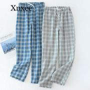 Men's Cotton Gauze Trousers Plaid Knitted Sleep Pants Mens Pajamas Pants Bottoms Sleepwear Pajama Short for Men Pijama Hombre