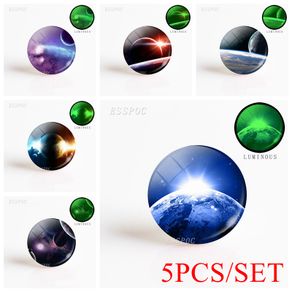 5PCS/SET Solar System Planet Universe Sunrise Dawn 25mm Luminous Glass Cabochon Dome Jewelry Making Glowing Nebula Creative Gift