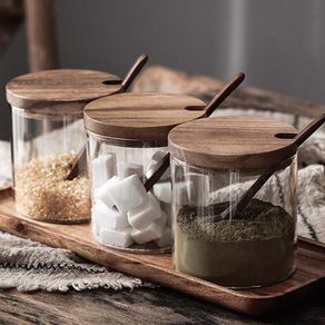 Clear Glass Jar with Lid and Spoon Sealed Canister Food Storage Container  for Loose Tea Coffee Bean Sugar Salt - China Bamboo Lid Glass Jar and Glass  Jar price