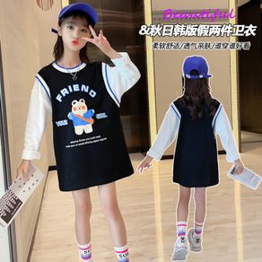 Girls' Sweatshirt Spring Autumn 2022 Korean Version Children's Western Style Clothes Middle Big Children Girls Fake Two @-